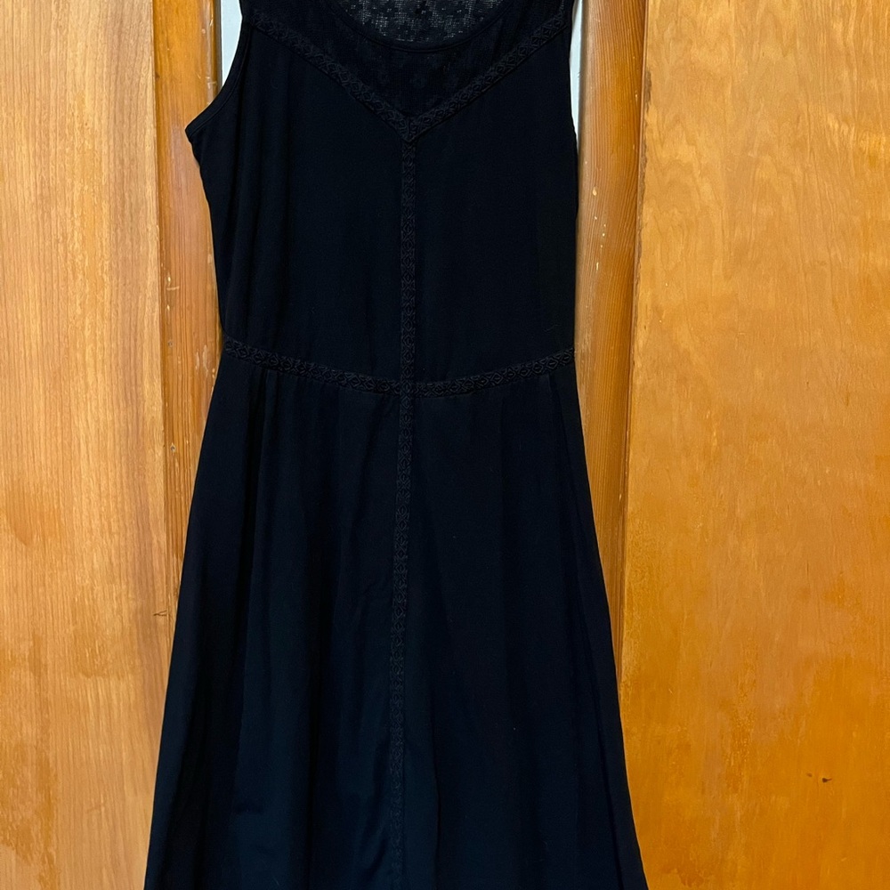 Women’s Prana Elegant Black Sleeveless Dress with lace.